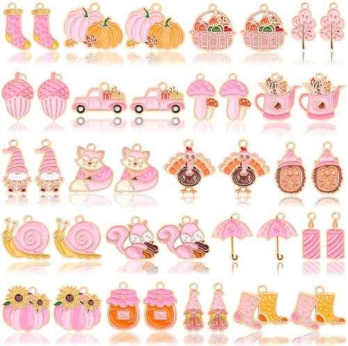 MARFOREVER 40 Pcs/20 Pairs Pink Fall Charms for Jewelry Making by MARFOREVER