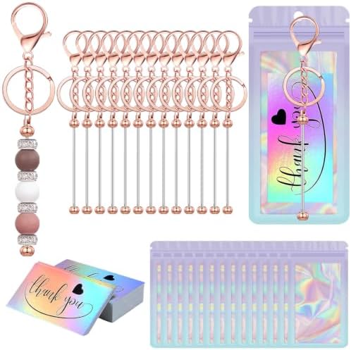 42/84/126 Pcs Beadable Keychain Bars Bulk Blank DIY Beaded Keychain Making Supplies with Bag Thank You Card by Unknown