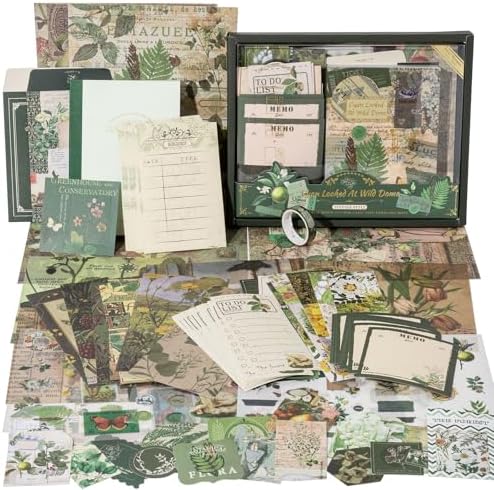YagCu Botanical Scrapbooking Kit, Vintage Junk Journal Supplies for Adult, Green Large Collection Journal and Scrapbook Set, Journaling Materials, Arts Craft Beginner Stationery by YagCu