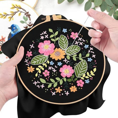 ERKOON 4 Sets Embroidery Kit, Floral Cross Stitch Set for Include Embroidery Cloth Hoops Threads for Craft Lover Hand Stitch(Floral) - Image 4