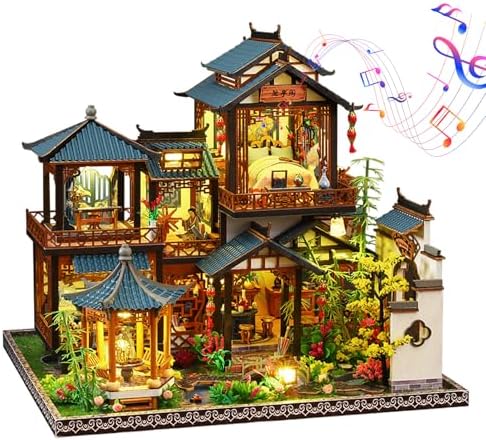 Plustopoy DIY Miniature House Kit: Villa Tiny House Kit with LED Light - DIY Wooden Dollhouse Miniature Kit for Adults Teen, Wooden Crafts Vintage Courtyard Doll House Kit, Great Handmade Crafts Gift by Plustopoy