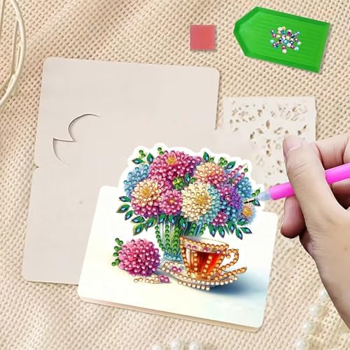 5D Diamond Art Painting Greeting Cards Kit, Cat and Flowers Design, DIY 6 Packs Thank You Cards with Envelopes, Full Drill Round Diamonds Craft for Adults, Cute Animal Gift for Women Beginners - Image 7