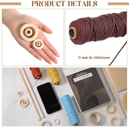 Wesnoy 268 Pcs Macrame Kits for Adults Beginners Weaving Supplies with 3 mm Macrame Cord Cotton, Wooden Beads, Wooden Rings and Sticks for DIY Plant Hangers Wall Hangings, No Insturctions(Colorful) - Image 4
