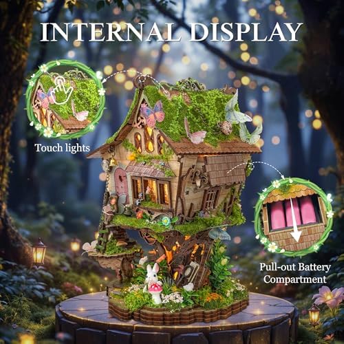 3D Wooden Puzzle Tree House Miniature House Kit with LED Lights - Image 2