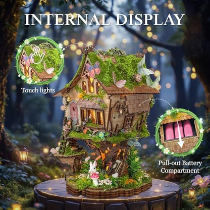 3D Wooden Puzzle Tree House Miniature House Kit with LED Lights - Image 2