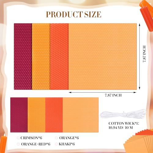 Yuntau 24 Pcs Autumn Beeswax Candle Making Kit, 8"x 8", Fall Color - Image 2