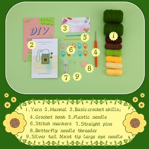 Fedmut Crochet Kit for Beginners Adult, Includes Deep Green Yarn, Hooks, Stitch Markers, Video Tutorials, Ideal for All Ages & Gifts - Image 2