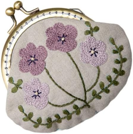 HEALLILY Embroidery Starter Kit with Round Kiss Lock Coin Purse DIY Embroidery Tools with Wool Needle and Washable Pattern for Women Girls Craft