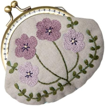 HEALLILY Embroidery Starter Kit with Round Kiss Lock Coin Purse DIY Embroidery Tools with Wool Needle and Washable Pattern for Women Girls Craft
