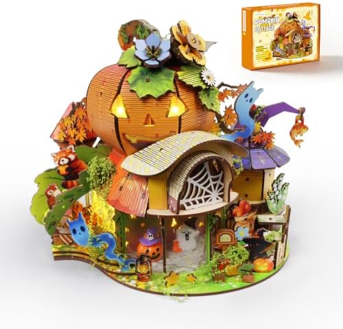 Insgen DIY Miniature Dollhouse Kit, Pumpkin Booknook Model Set with Lights by INSGEN