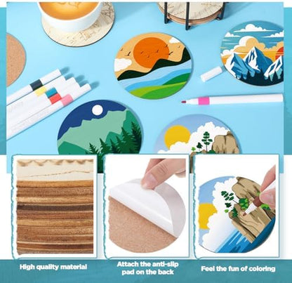 Reallnaive 45 Pcs Wooden Coaster Painting Kit, 10 Landscape Wood Coasters - Image 4