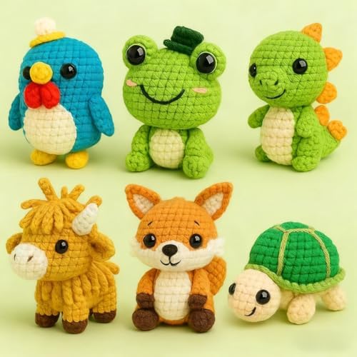 GUOXIAOER 6Pcs Crochet Kit for Beginners, DIY Craft for Adults, Great Gife for Crochet Lovers, Crocheting Animal Kits with Step by Step Videos,Yarn,Crochet Hook,Birthday, Holiday Gift (Crochet A) - Image 6