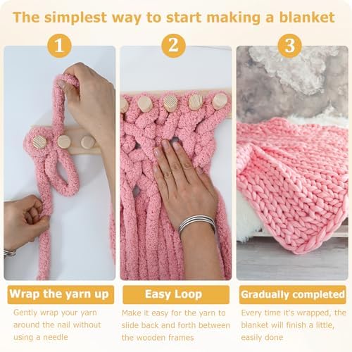 ZMJY 46" Adjustable Chunky Yarn Loom Kit for DIY Blankets | Beginner-Friendly Hand Knitting Loom with Modular Wooden Frame | No Needles Required for Family Craft, Home Decor & Stress Relief - Image 4