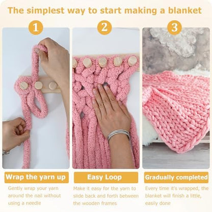 ZMJY 46" Adjustable Chunky Yarn Loom Kit for DIY Blankets | Beginner-Friendly Hand Knitting Loom with Modular Wooden Frame | No Needles Required for Family Craft, Home Decor & Stress Relief - Image 4