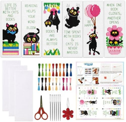 ORIGACH 6 Set Black Cat & Inspirational Quotes Cross Stitch Bookmark Kit by ORIGACH