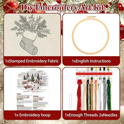 RUIQLXHANG Christmas Embroidery Kit, Christmas Gnomes Embroidery Kits for Beginners with Pattern, Cotton Threads, Needles, Instruction, 20cm Hoop, Gift for Mom, Grandma (Stocking Stuffer) - Image 3