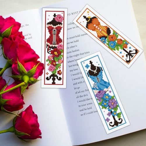 ORIGACH 6 Set Mannequin with Flowers Cross Stitch Bookmark Kit for Beginner - Image 6