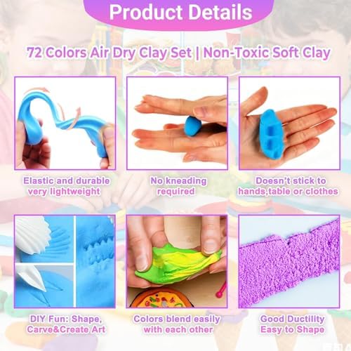 Adult Air Dry Clay,Magic Foam DIY Molding Clay,Set 142 Pieces – 72 Colors Ultra Light Modeling Clay with Tools Accessories and Decorations, Non-Toxic Soft Clay for Crafts DIY Projects and Party - Image 3