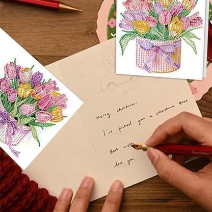 TDFERAN Diamond Painting Blank Greeting Card Set of 6 Greeting Cards Tulip Birthday Greetings Sympathy Card Party Invitations All Occasion Shower Wedding Cards for Holiday Greetings - Image 7
