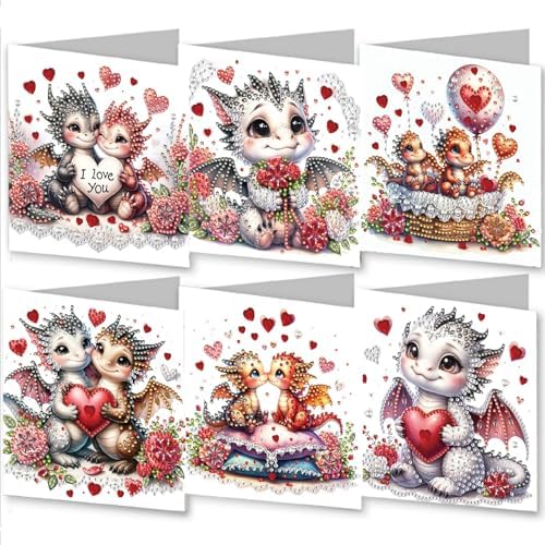 DIY Diamond Greeting Cards Set, 5D DIY Diamond Art Painting Festival Style Greeting Card, DIY Christmas Card Making Kits for Family Friends Handmade Gift-#17-6PC Pterosaur by Unknown
