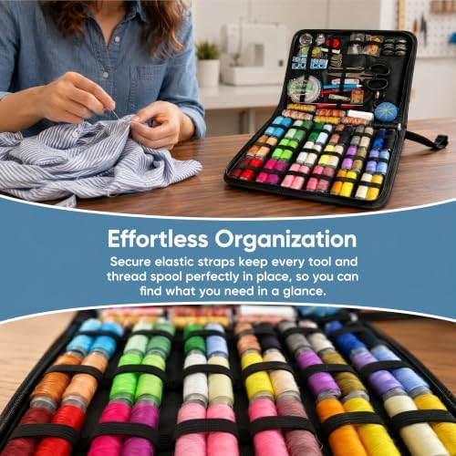 Huacan Portable Sewing Kit for Adults Beginners, 202PCS Complete Sewing Supplies with Color Threads, Tailor Scissors, Needles, Buttons, Travel Emergency Hand Sewing Set - Image 4