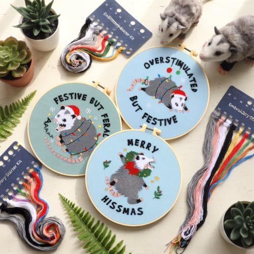 Mindsoft 3 Set Needlepoint Kit for Beginners with Hoop,Christmas Possum - Image 5