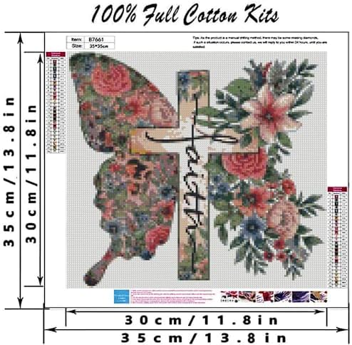 Butterfly Flower Stamped Cross Stitch Kits Cross Stitch Patterns,Religious Cross Dimensions Cross Stitch Kits Embroidery Kit Arts and Crafts for Beginners 13.7x13.7 inch - Image 2