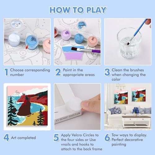 Bowetile Framed Paint by Numbers Landscape Kit for Adults, Adults' Paint-by-Number Kits on Canvas, Painting by Numbers, DIY Acrylic Number Painting for Home Wall Decor, 8x8in - Image 7