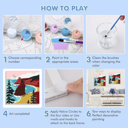 Bowetile Framed Paint by Numbers Landscape Kit for Adults, Adults' Paint-by-Number Kits on Canvas, Painting by Numbers, DIY Acrylic Number Painting for Home Wall Decor, 8x8in - Image 7