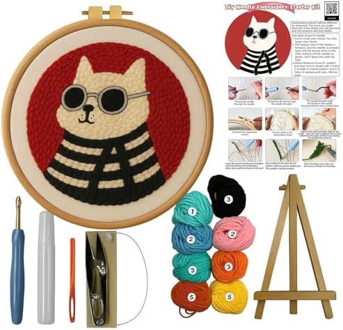 CELCRAFTIQUE Punch Needle Kits for Adults Beginner, Tool with Punch Needle Fabric, Hoops, Yarns and Sewing Needles (Style 4) by Unknown