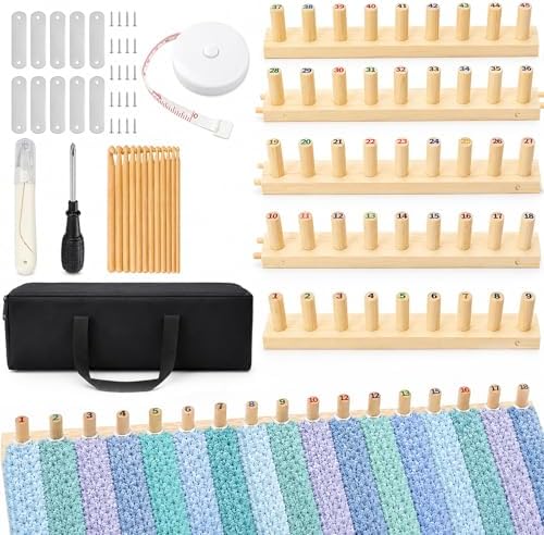 LynxLink 78" Extra Large Chunky Blanket Loom Kit for Beginners, Stable Splinter-Free Wooden Modular Yarn Loom with 12 Sizes Crochet Hooks and Bag, Adjustable Knitting Loom Set Throws DIY Craft by Unknown