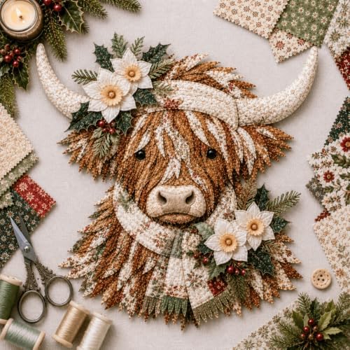 Birth Flower Highland Cow 3D Layered Fabric Art DIY Kit for Adults (G1PC) by Unknown