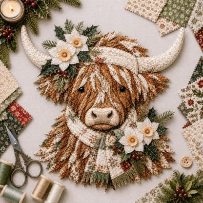 Birth Flower Highland Cow 3D Layered Fabric Art DIY Kit for Adults (G1PC) by Unknown