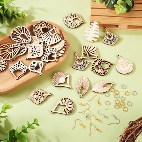 Elecrelive 14 Pairs Teardrop Rhombus Kite Leaf Wooden Earring Making Kit - Image 7