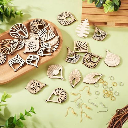 Elecrelive 14 Pairs Teardrop Rhombus Kite Leaf Wooden Earring Making Kit - Image 7