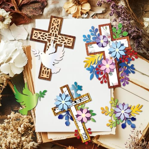 MAYJOYDIY Easter Flower Cross Die Cuts for Card Making Pigeon Olive Leaf Metal Cutting Dies Religion Cross Frame Embossing Cutting Stencil for Scrapbooking Craft Paper Easter Card Gift Decoration - Image 3