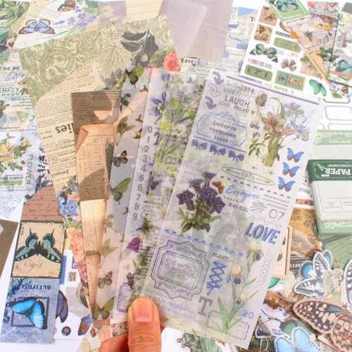 Diuhofart Scrapbook Kits for Adults Women, Aesthetic Stationery Scrap Booking Supples Kit with A6 Grid Notebook for Junk Journal Supplies, DIY Paper Craft Art Materials - Image 6
