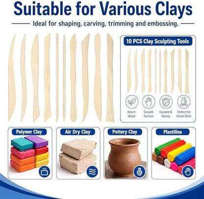 Ferrochef 10 Set 100 Pcs Clay Tools, Beech Sculpting Tools, Classic Style - Image 4