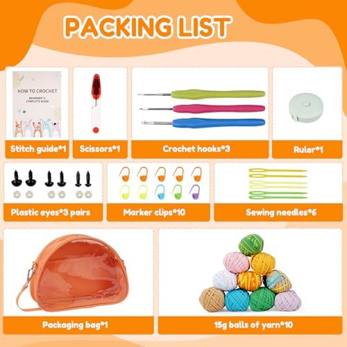 Wadukud 36 PCS Crochet Kit for Beginners Adults Kids - First Crochet Set Include 10 Colors Super Soft Cotton Yarn for Crocheting, Crochet Hooks, Instruction, Bag, Crochet Accessories and Supplies - Image 2