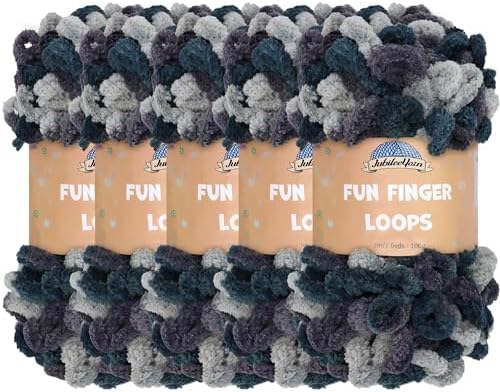 JubileeYarn Fun Finger Loops Yarn - Green Black Silver - 5 Skeins by BambooMN