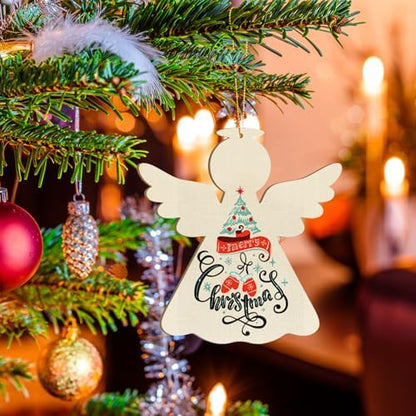 Large Christmas Wooden Ornaments to Paint 10Pcs, DIY Blank Unfinished Angel Wood Cutout Ornament for Crafts Hanging Decorations, Thanksgiving Wedding Birthday Party Decoration - Image 4