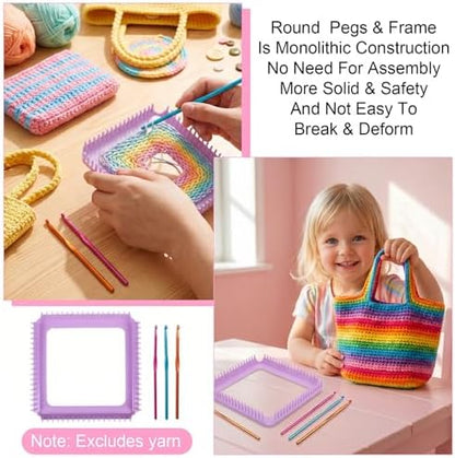 Beginner-Friendly Plastic Weaving Loom with Crochet Hook, Portable Square Loom for DIY Crafts, Looms for Weaving Enthusiasts (Purple) - Image 3