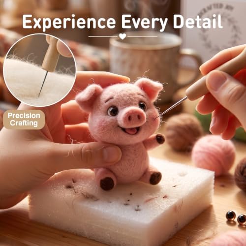 DIY Needle Felting Kit Cute Happy Waving Pink Piglet – Needle Felting Starter Kit with Fiber Roving, Needles, Felting Pad & Instructions | Felted Farm Animal Kit for Beginners Adults | DIY Craft Gift - Image 4
