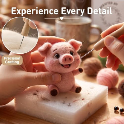 DIY Needle Felting Kit Cute Happy Waving Pink Piglet – Needle Felting Starter Kit with Fiber Roving, Needles, Felting Pad & Instructions | Felted Farm Animal Kit for Beginners Adults | DIY Craft Gift - Image 4