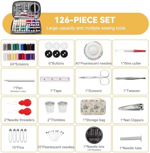 Floral Sewing Kit Printing Sewing Project Kits,126PCS Professional Sewing Supplies for Adults, Zipper Sewing Needles Set, Travel Sewing Accessory for Emergency, Home (Beige) - Image 7