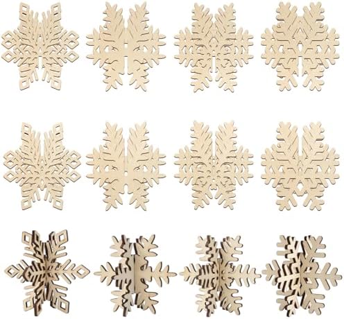 COCHIE DIY 3D Snowflake Wood Crafts to Paint, Paintable Unfinished Wooden Slices for Craft, Winter Snowflakes Cutouts Ornaments for Painting Decorations (24 PCS) by COCHIE