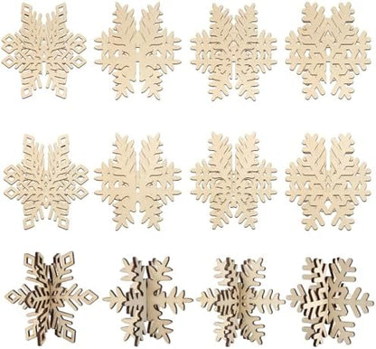 COCHIE DIY 3D Snowflake Wood Crafts to Paint, Paintable Unfinished Wooden Slices for Craft, Winter Snowflakes Cutouts Ornaments for Painting Decorations (24 PCS) by COCHIE