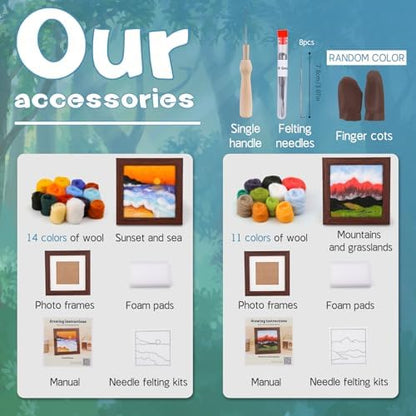QMNNMA Needle Felting Kits for Beginners, Needle Felt Painting Kit, Wool Felting Kit with Picture Frame, Foam Pad, Felt Cloth, and Instructions, Used for Home Decoration, Art Craft - Image 2