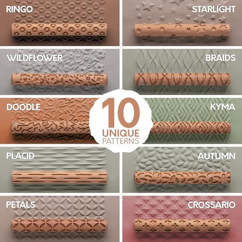 Byllstore Clay Texture Rollers | 10-Pack | 5 in x 0.65 in | Premium Wooden Pottery Tools | Set C - Image 2