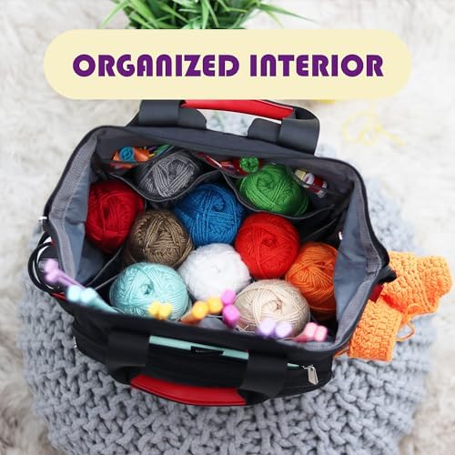 Hearth & Harbor Crochet Backpack, Crochet Bag Organizer, Canvas Knitting Bag, Yarn Organizer for Crochet Accessories and Supplies, Travel Yarn Bag with USB Charging Port, Yarn Storage Organizer - Image 5